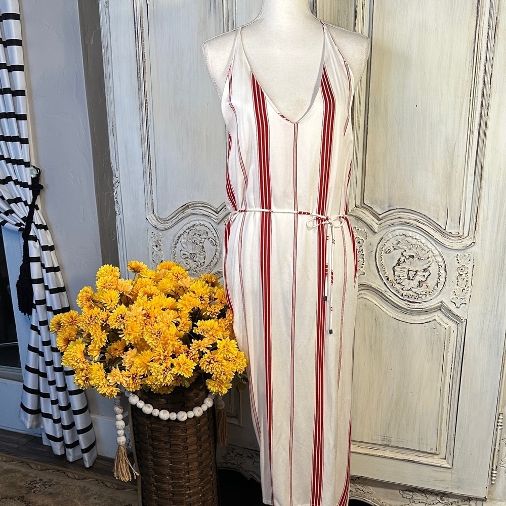 Faithful Striped Red and White with spaghetti straps Women's Maxi Dress